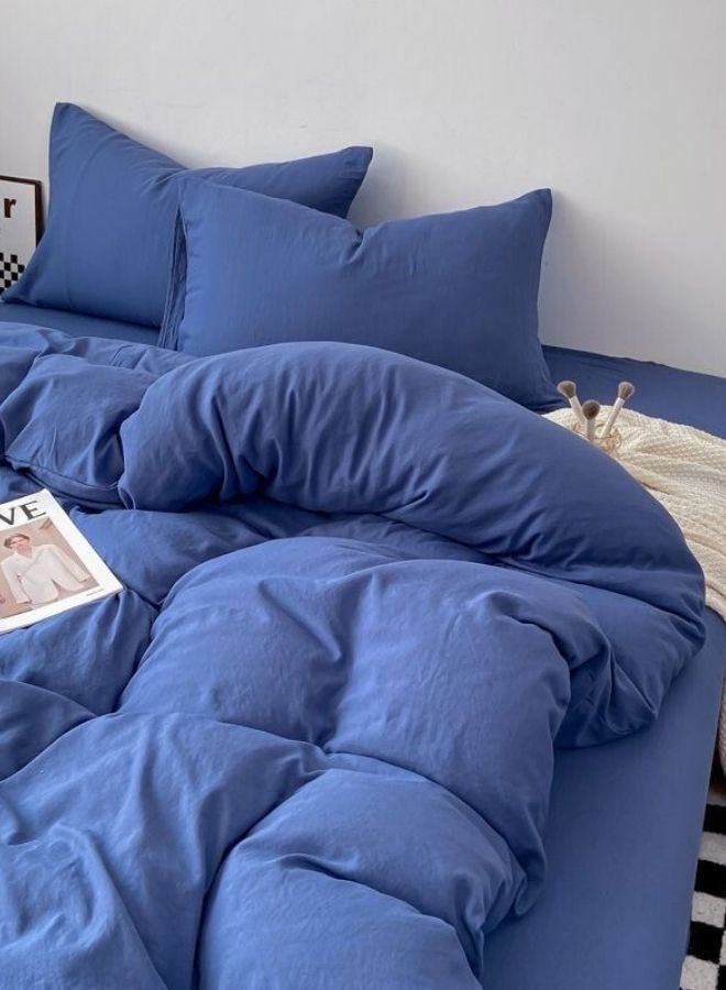 LUNA Home Queen Size 6 Pieces set ( 1 Duvet cover - 200*230cm. 1 Flat sheet - 230*250cm. 4 Pillow covers - 50*75cm.). Bedding Set Without Filling, Super Soft, Wrinkle-Resistant, Washable Cotton Fabric, Blue Color. - Image 3